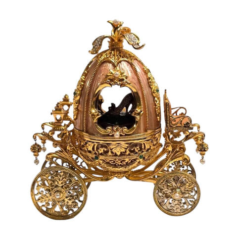 Fabergé-Style Imperial Carriage Egg – Ornate decorative egg inspired by Russian Fabergé designs, featuring a gold-toned carriage form.