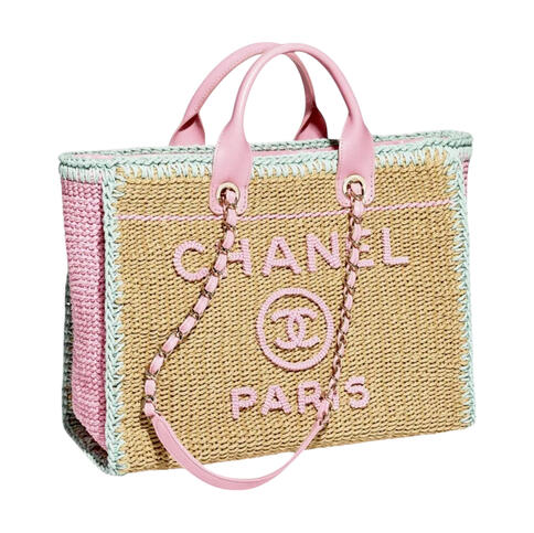 Chanel Paris Sequin Tote Bag – Pastel-colored Chanel tote bag with sequin embellishments and pink accents, featuring the iconic logo and luxury branding.